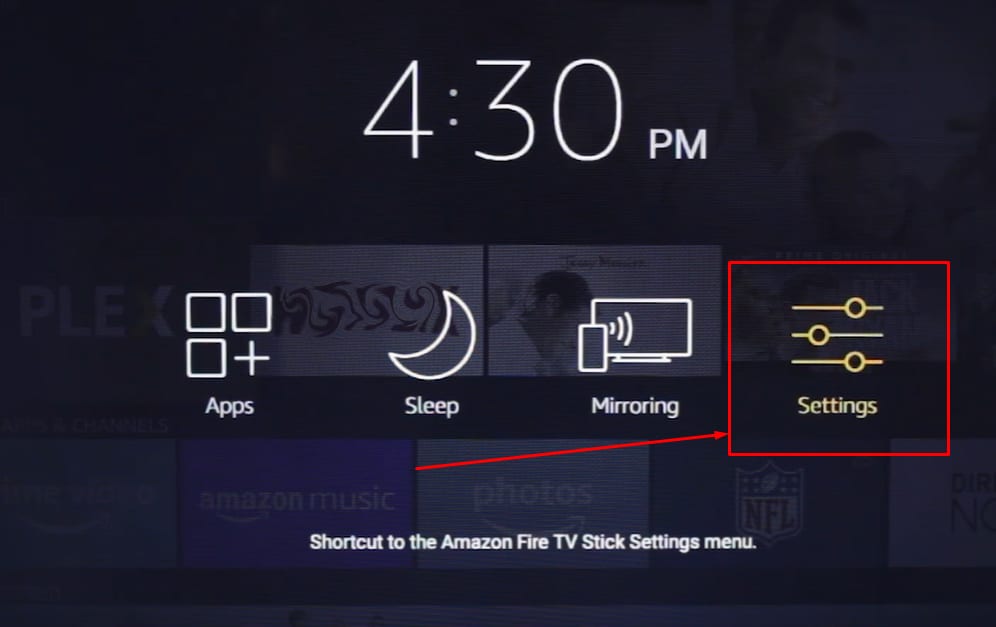 Open Settings on the Fire TV home screen